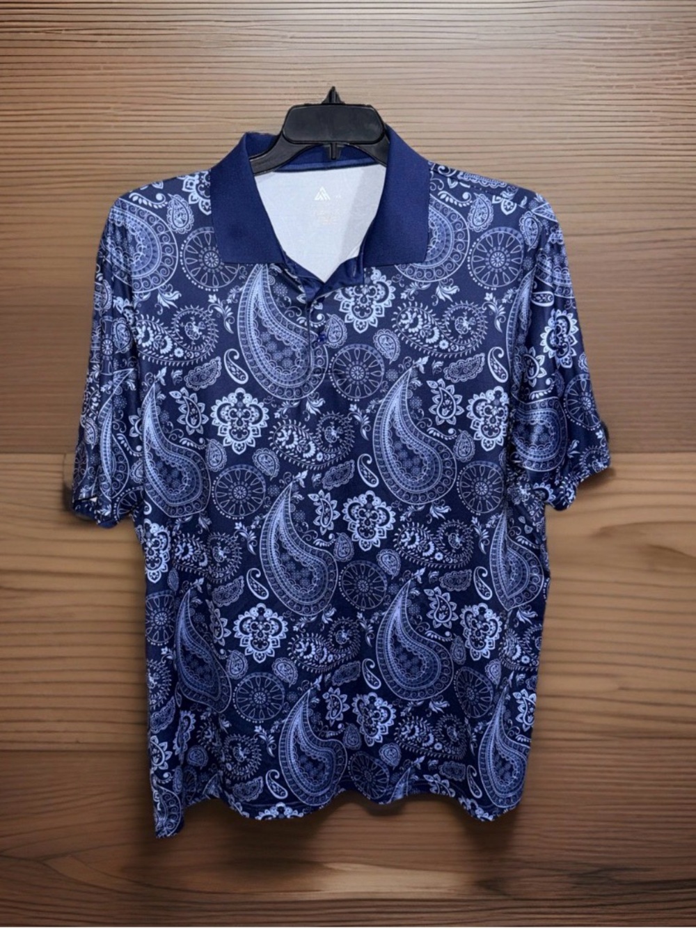 SR Men's Navy Paisley Short-Sleeve Polo - Classic Patterned - XL - EC